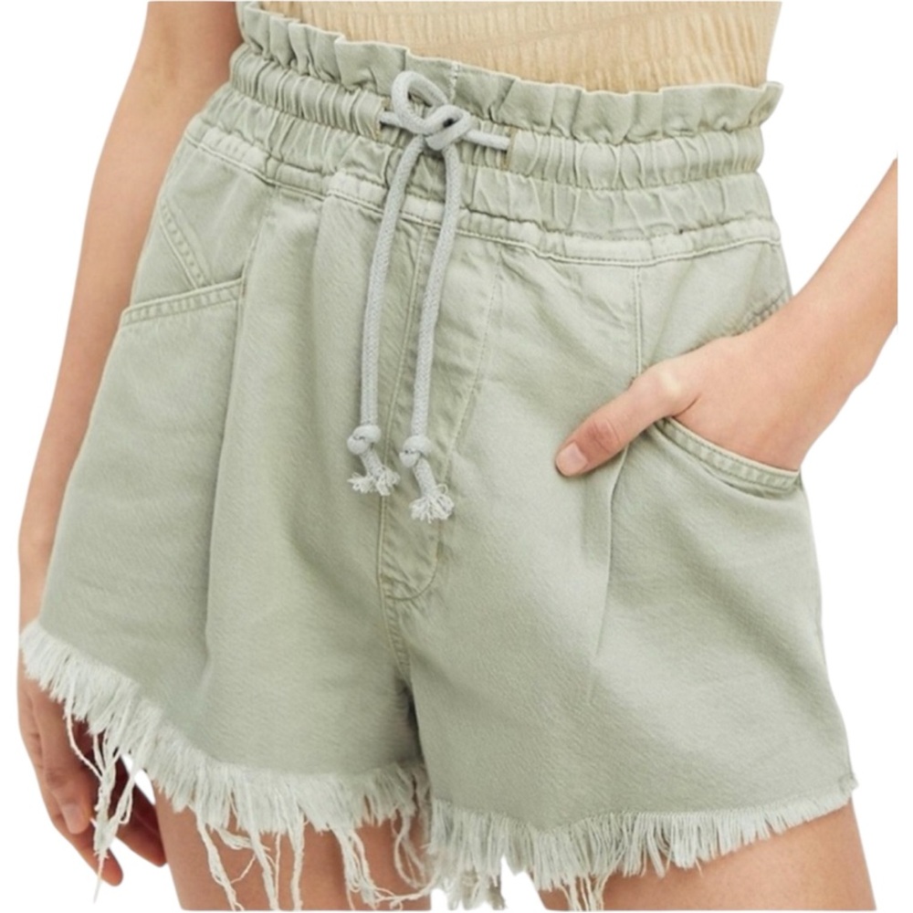We the Free People Kalani Shorts XS Green Paperbag Pull On Frayed Boho Festival - Picture 3 of 8